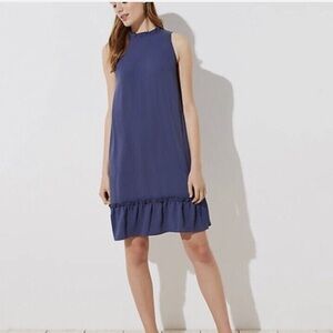 Loft Mock Neck Ruffle Dress Blue Size 0